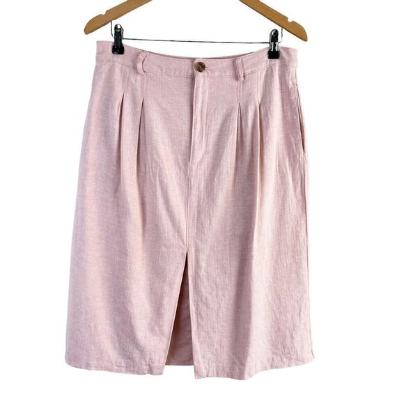 Banana Republic Linen Cotton Midi Skirt‎ Herringbone Sunwashed Pink, Size 12 - Picture 1 of 11